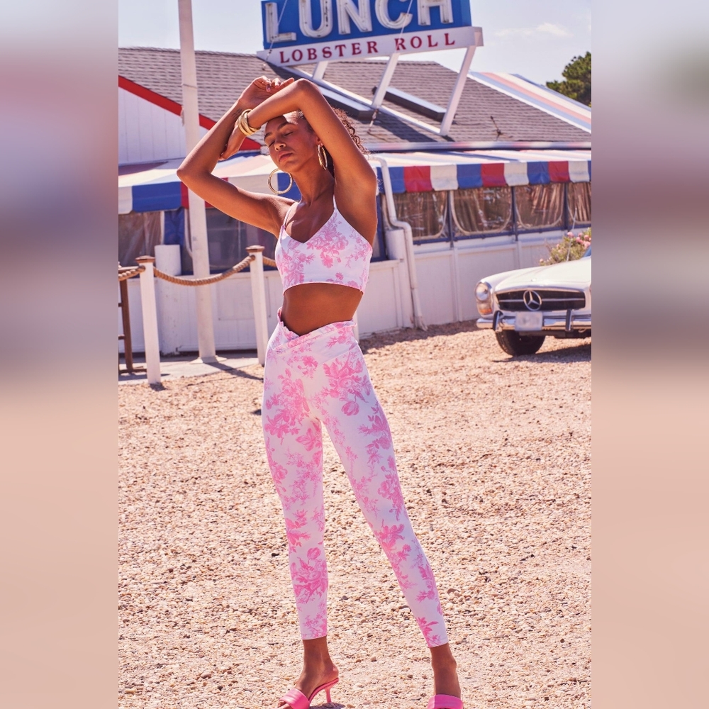 LoveShackFancy X Beach Riot Dana Leggings Pink Versailles floral ruffle detail